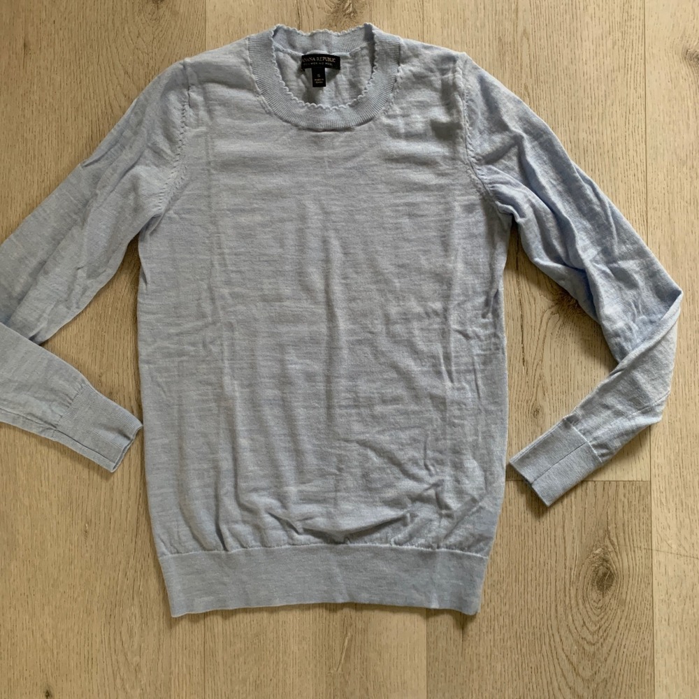 Banana Republic Merino Wool Crew Neck scalloped Sweater knit baby blue‎ size S